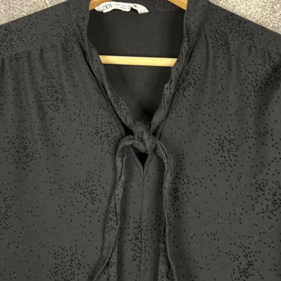 Zara Dress Womens Medium Black Dot Tiered Long Sleeve Tie Front Neck - Picture 5 of 12